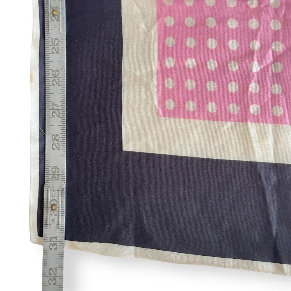 Vintage Echo Scarf Silk Chinon Blend Polka Dot Pink, White, Black Square 31” 70s